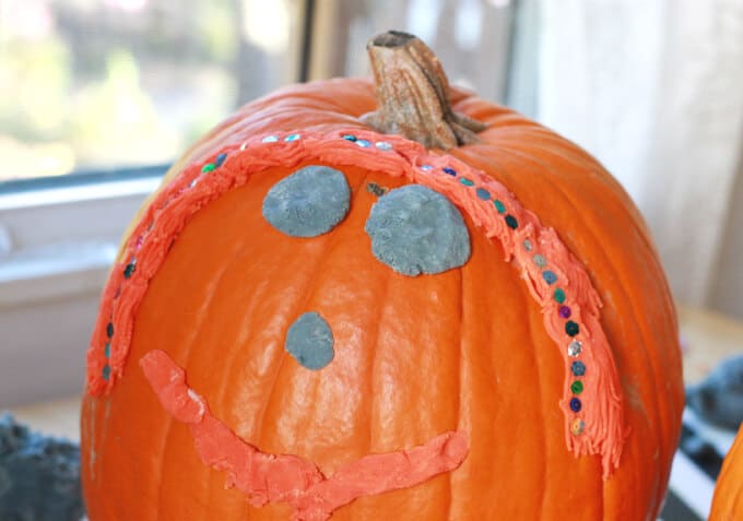 Playdough Pumpkin Face with Sequin Decoration