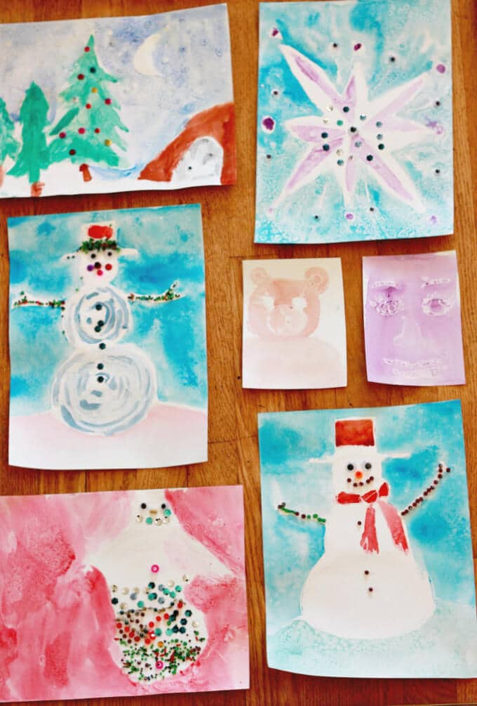 Winter Art for Kids - Glue Resist Paintings