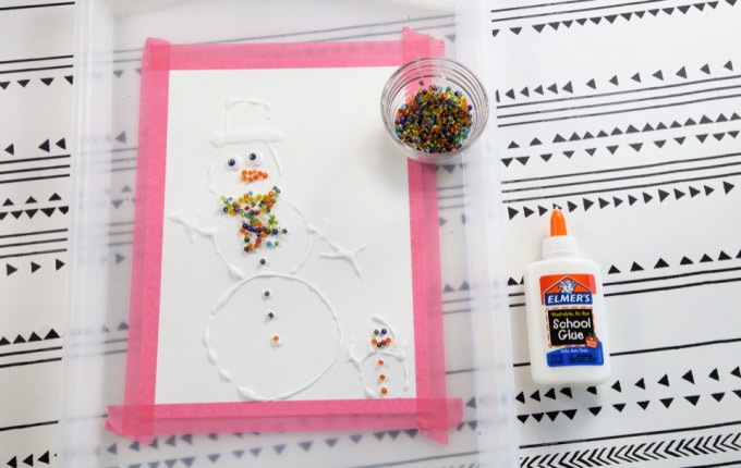 glue snowman with beads