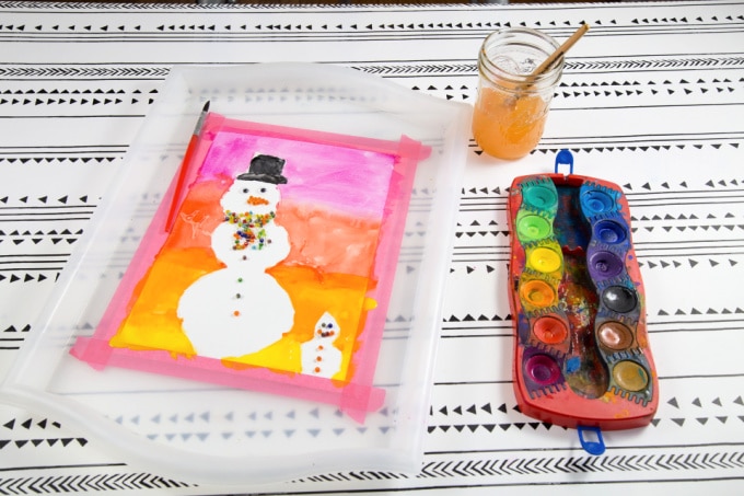 snowman with glue painting