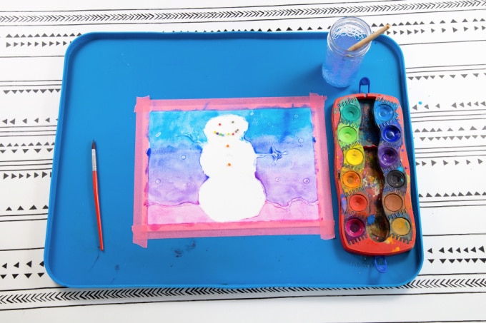 watercolor glue resist snowman