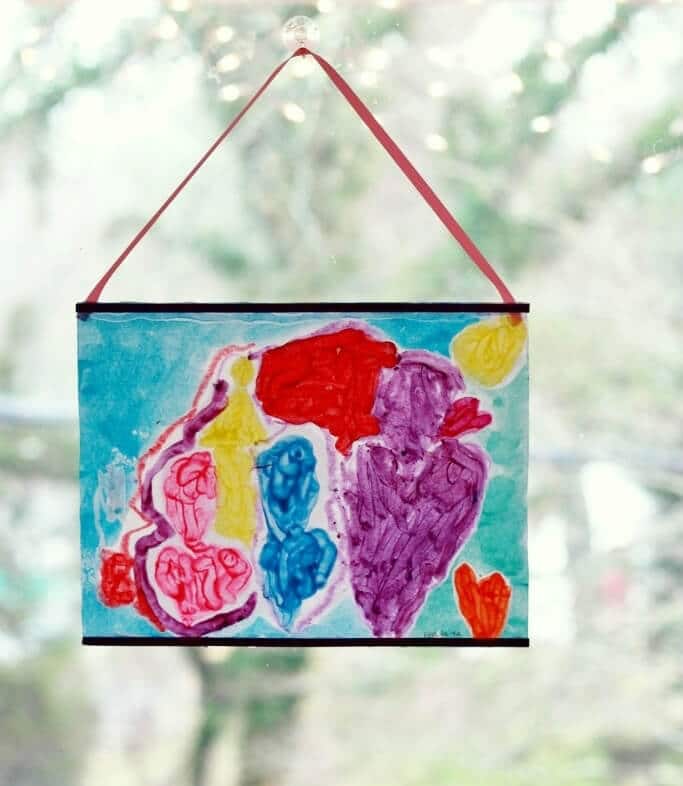 Crayon Melt Valentines Day Art for Kids - Hanging in the window