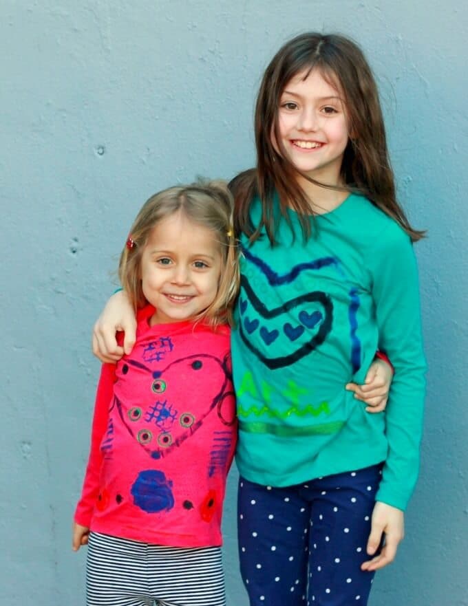 Daphne and Maia in their Modern DIY Valentines Day Shirts