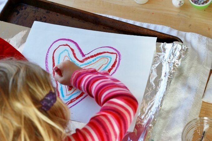 Crayon Melt Valentines Day Art for Kids - Drawing with the melting crayons