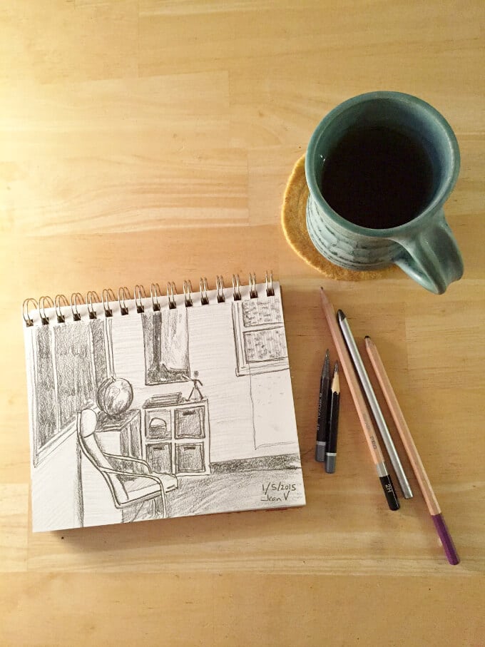 My Daily Sketchbook Project - January 5 Sketch of Living Room