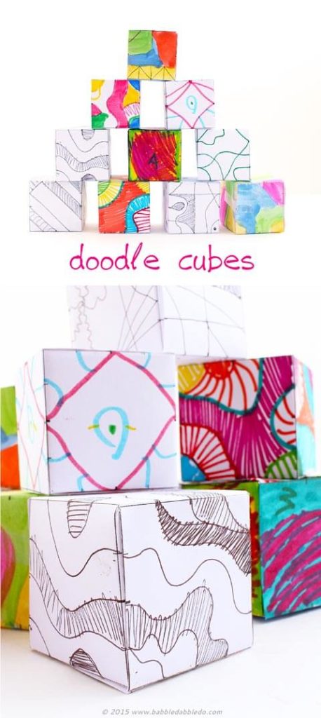 Doodle cubes are a fun art activity for kids that allows them to see how their 2D designs can translate into 3D designs. Great for spatial awareness!