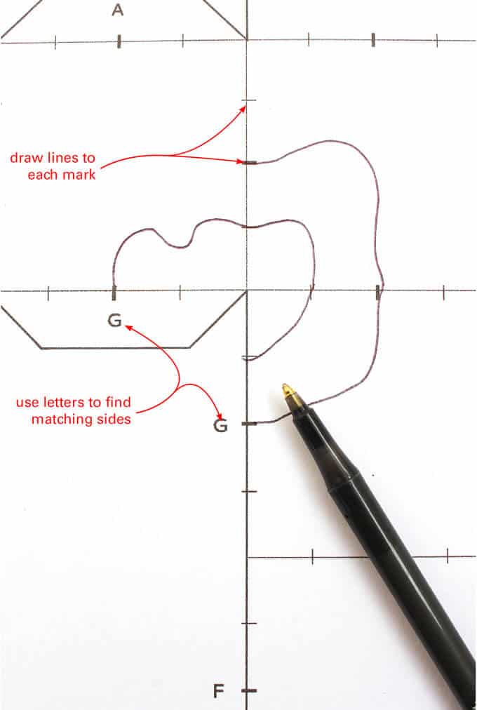 Pattern for doodle cube with instruction where to start drawing the lines and where to end the lines to show a continuous flow.