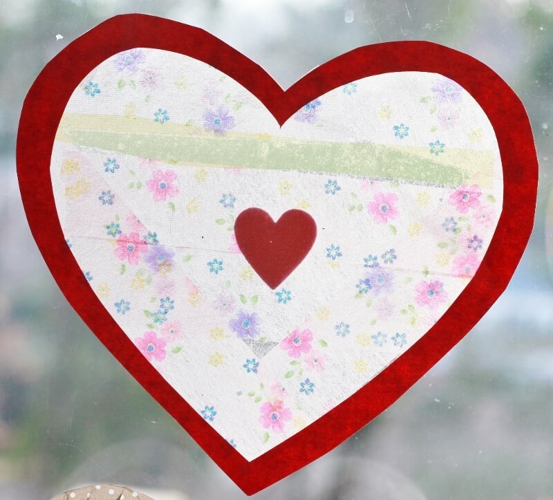 A Heart Suncatcher Made with Ribbon and Contact Paper