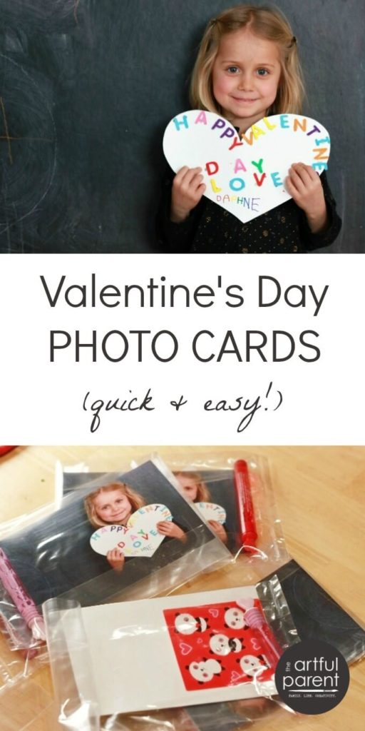 Try these cute Valentines Day photo cards for your kids' school Valentines. Especially great if you need a last minute Valentine idea! #valentinecraft #valentinesday #kidscrafts #kidsactivities #handmadecards