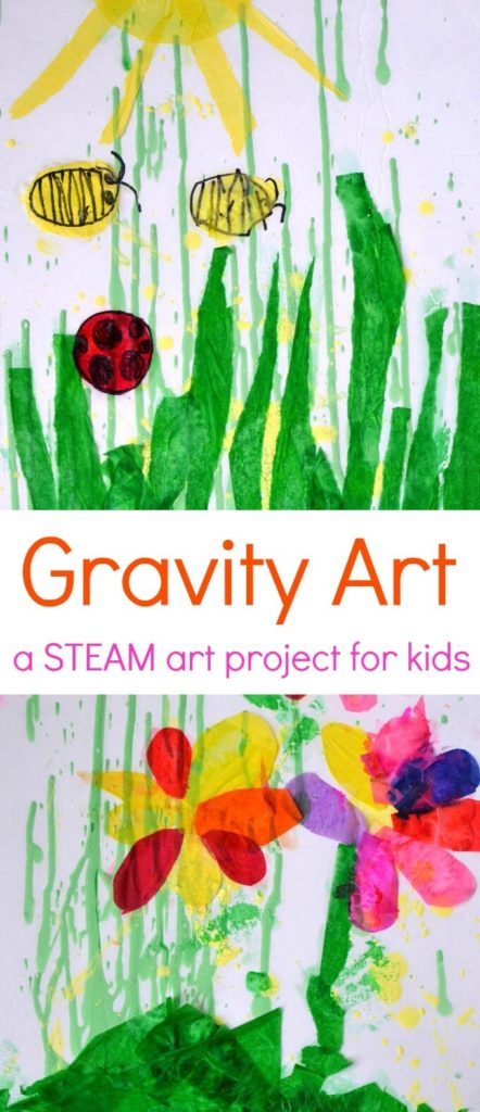This gravity painting activity for kids combines science and art to demonstrate the force of gravity in a STEAM-filled activity that promotes creative thinking. Add colored tissue paper to turn it into a beautiful spring artwork.