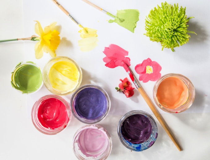 painting flowers with rainbow colors