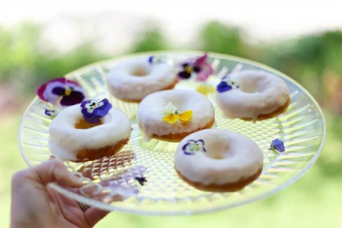 Baked Buttermilk Doughnuts with Edible Flowers