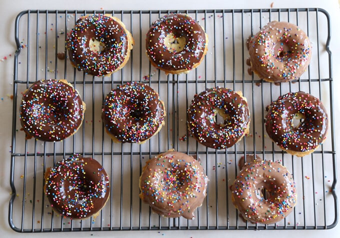 Homemade Buttermilk Doughnuts with Chocolate Glaze and Sprinkles