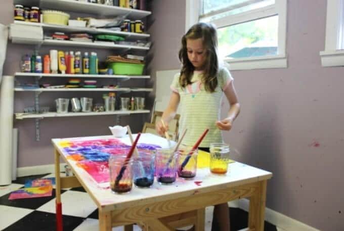 Watercolor painting in the studio