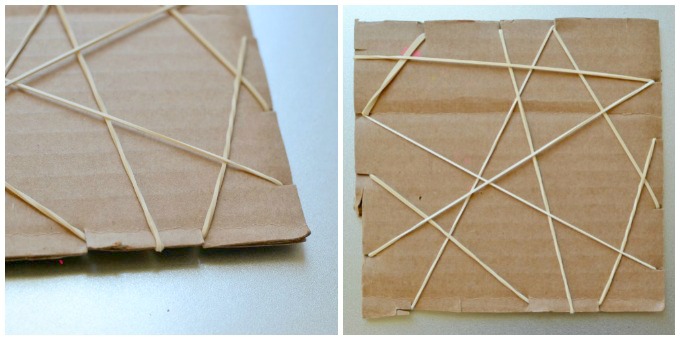 Rubber Band Printing for Kids - Adding the rubber bands