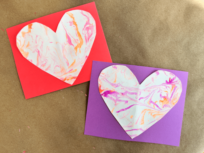 shaving cream marbled heart cards crafts for preschool