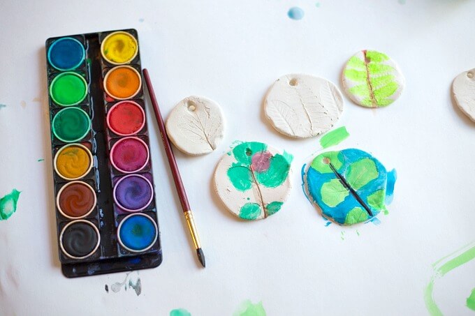 Painting Clay Leaf Prints with Watercolors