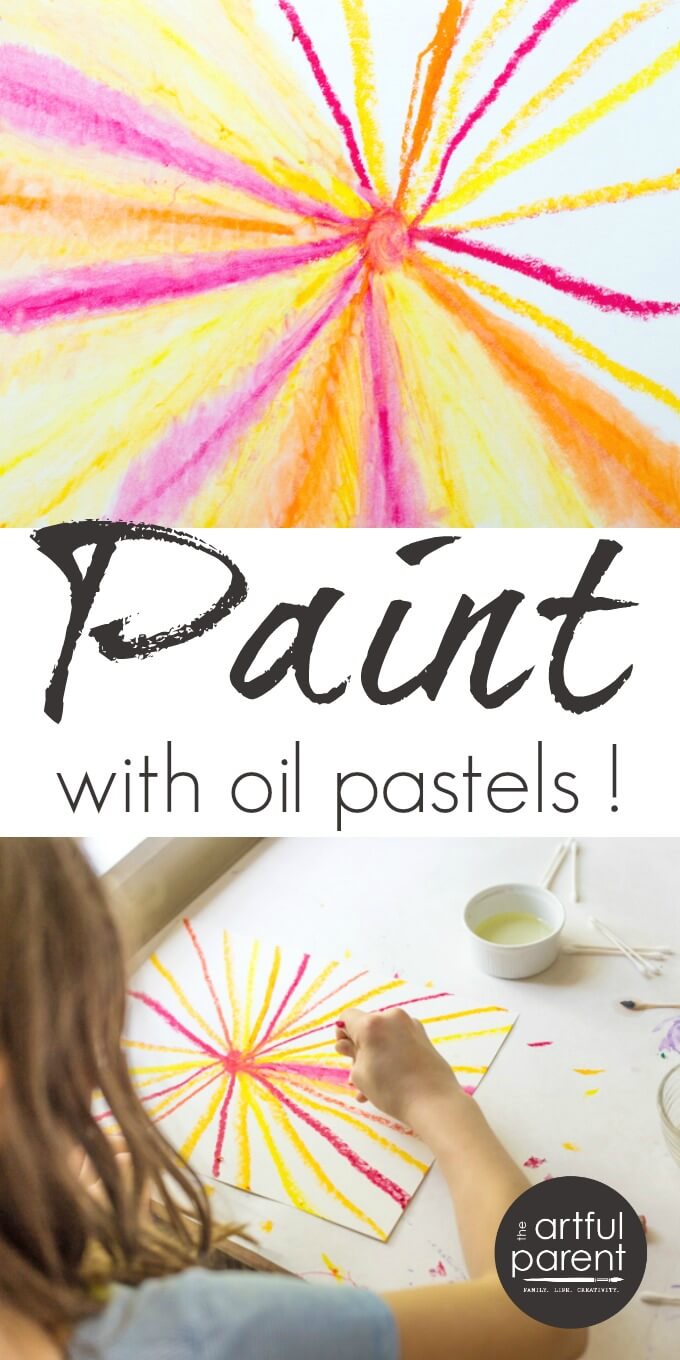 Try these easy oil pastel painting techniques with kids. Combine the vibrant colors & smooth application of oil pastels with baby oil for a painting effect. #kidsart #artsandcrafts #kidsactivities #drawing #painting