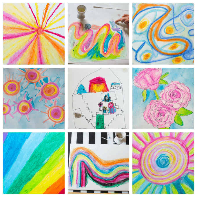 Oil Pastel Painting with Kids - Finished Artworks