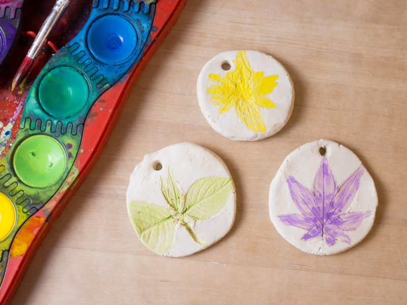 painted clay leaf prints