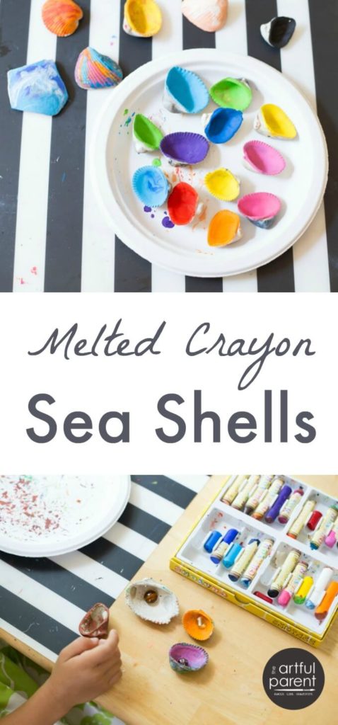 Melted crayon sea shells are a beautiful, unique craft to make after your beach trip. Here's how to make them, plus 9 more sea shell crafts for kids. #craftsforkids #seashell #summerfun #artsandcrafts #kidsactivities #kidscraft #ocean 
