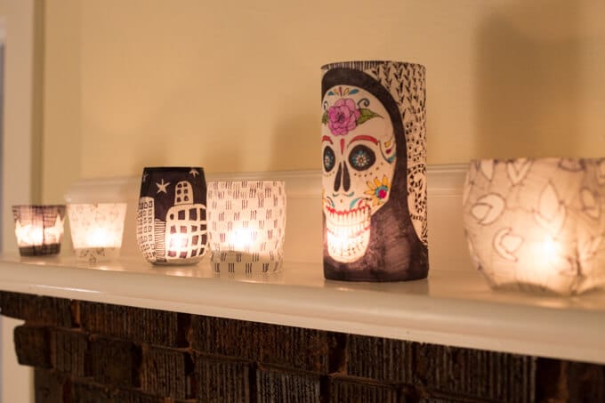 Candle light through handmade tissue paper lanterns