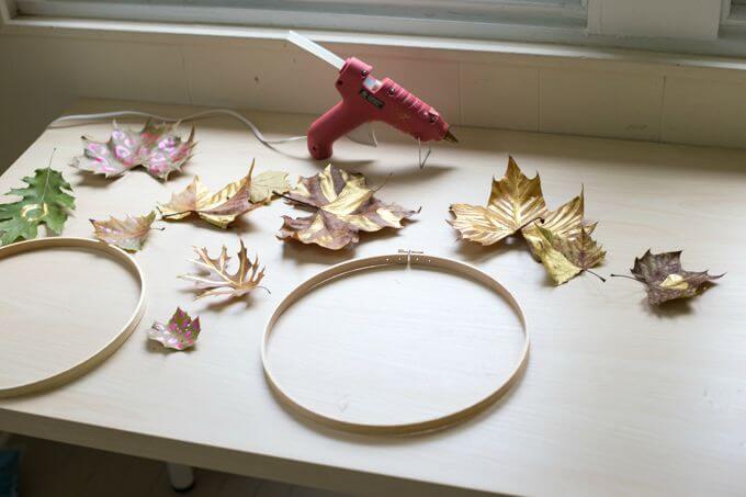 Create This Simple DIY Autumn Leaf Wreath For Fall - Assemble materials for an autumn leaf wreath
