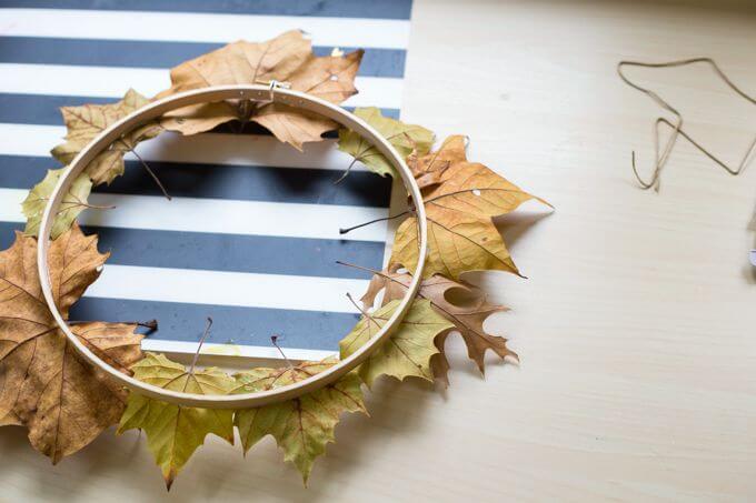 Create This Simple DIY Autumn Leaf Wreath For Fall - The back of the Autumn leaf wreath