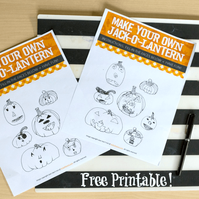 Free Printable - Fill in the Faces Jack O Lantern Drawing Prompt for Kids