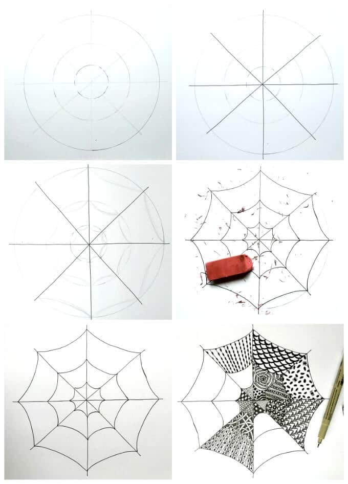 Zentangle Spiderweb for Kids Step by Step Instructions