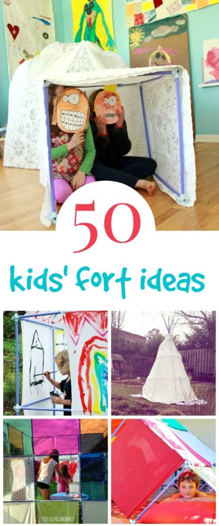 So many awesome kids' fort ideas here using a simple tube and connector construction kit that is both easy for kids to use and builds BIG. #toys #play #playroom #playmatters #kidsactivities