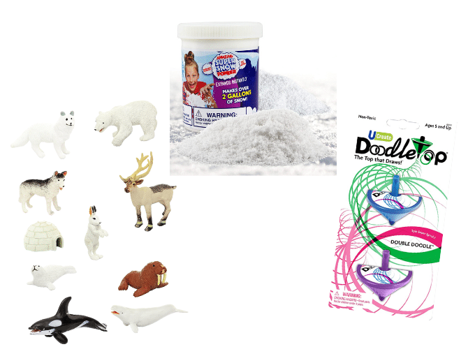 fake snow animals and tops for stockings