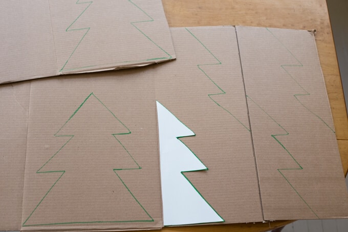 Using a template to make a cardboard Christmas tree