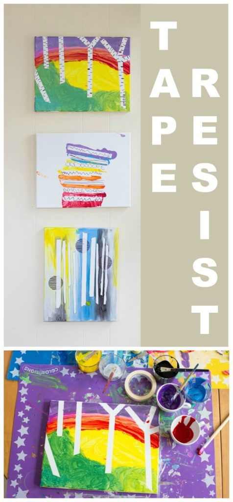A tutorial for tape resist paintings plus fun ideas for variations on this simple kids art activity.