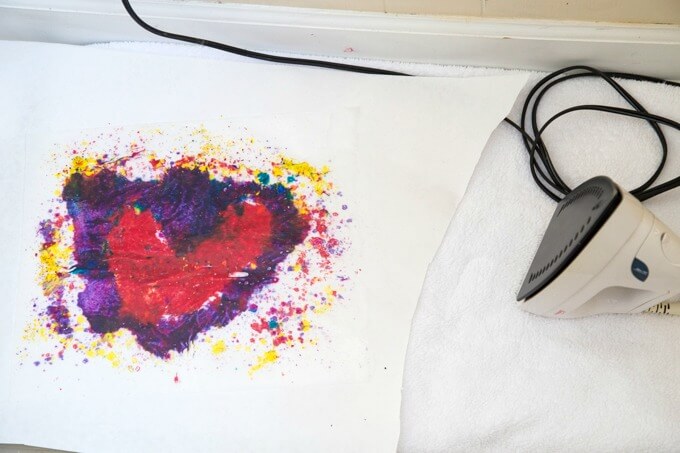 Ironing crayon shavings for melted crayon stained glass art