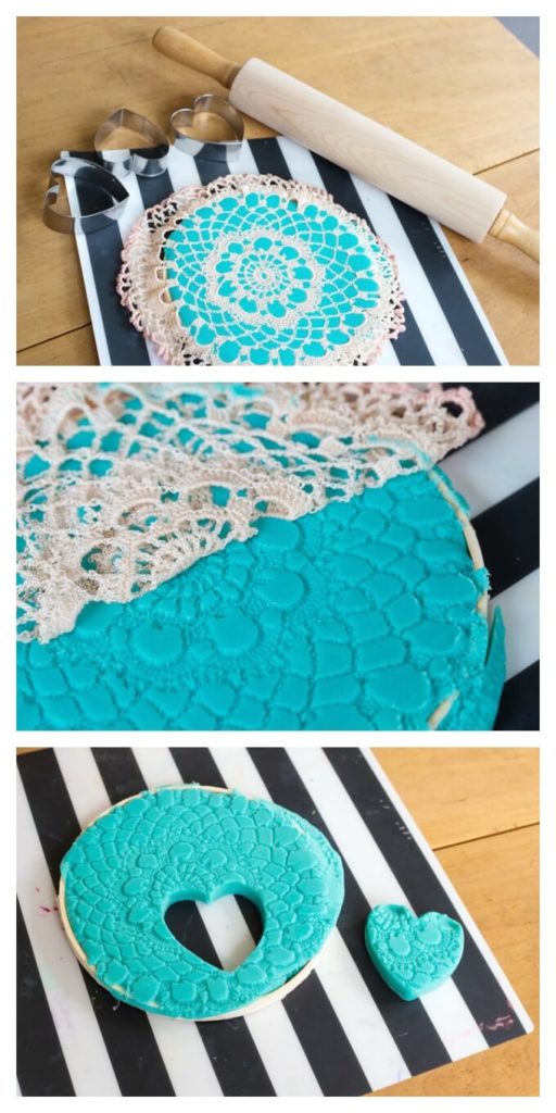 How to make lace prints in playdough. Use this simple kids' activity for creating beautiful texture in dough or expand it for a Valentine's Day activity.