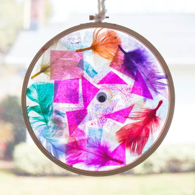 Tissue Paper Suncatchers Look Great in Embroidery Hoop Frames!