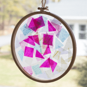 Tissue Paper Suncatchers in Embroidery Hoop Frames