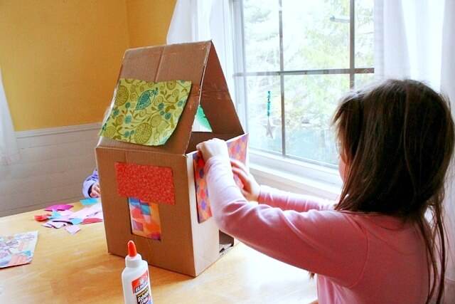 Decorating the Homemade Cardboard Dollhouse