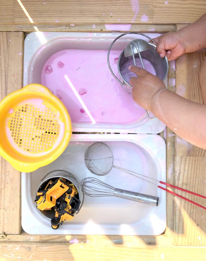 Oobleck and toys at sensory table