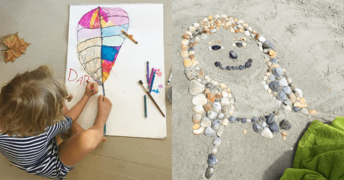 33 ideas for nature art for kids, including land art, journals, & leaf prints. Some of these art activities are inspired by nature; some use nature items.