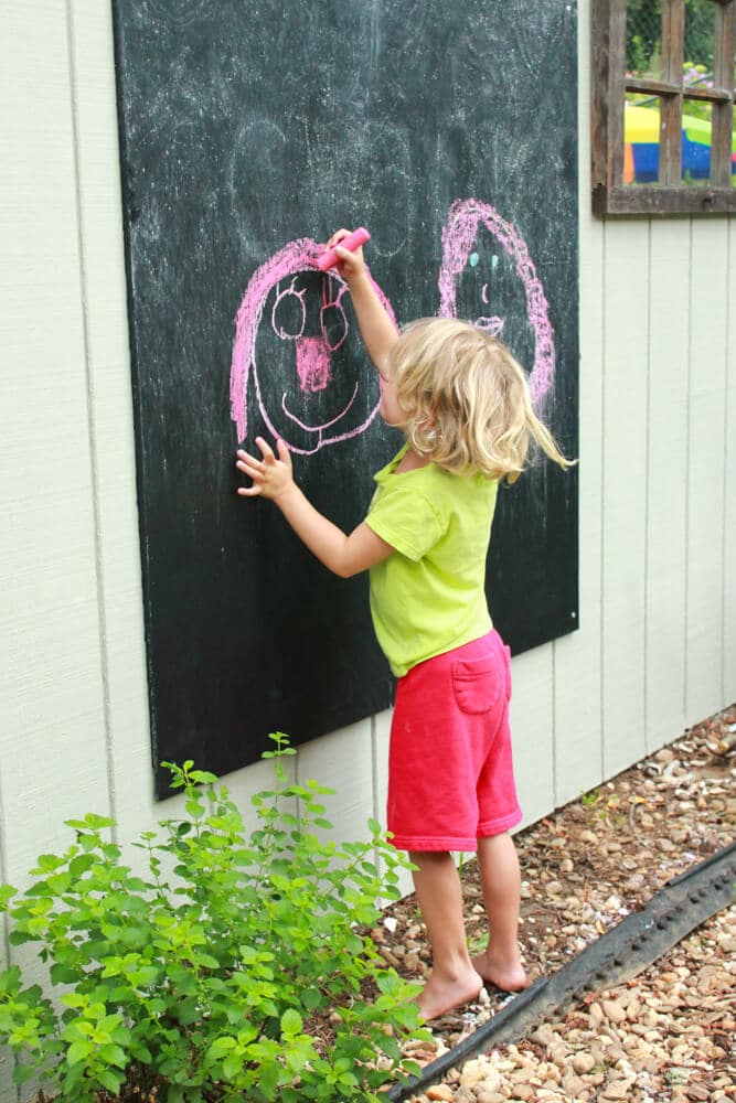 Drawing on the new diy outdoor chalkboard