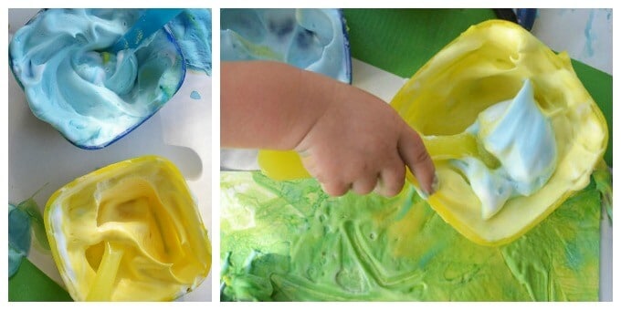 Shaving Cream Paint Mixing Inspired by Little Blue and Little Yellow