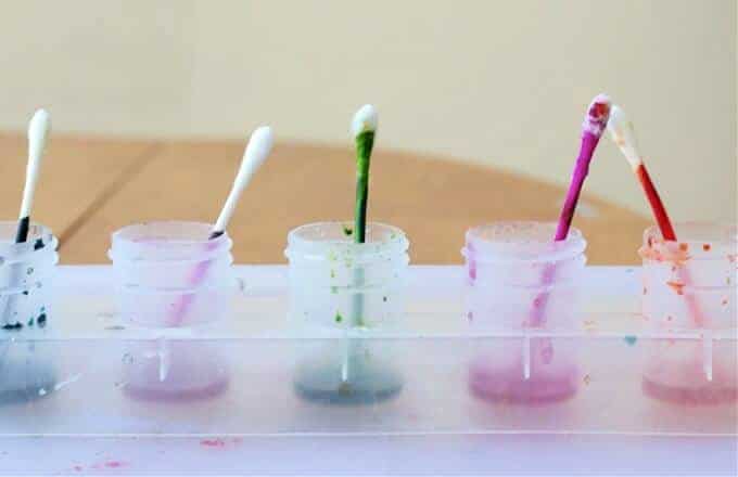 q tips in paint cups