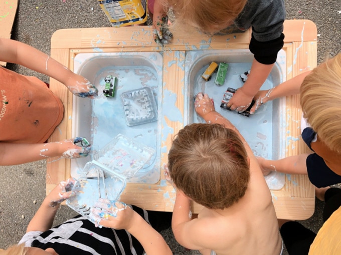 sensory table with goop