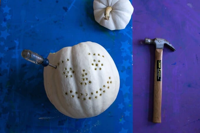 DIY Lite Brite Like Pumpkin - Poking Holes for Face