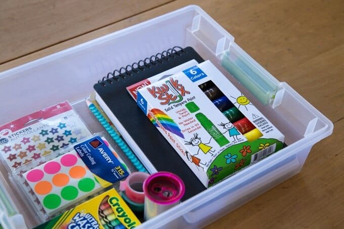 art supplies in a container