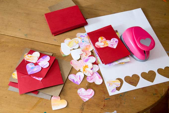 Marbled Hearts with Paper Punch