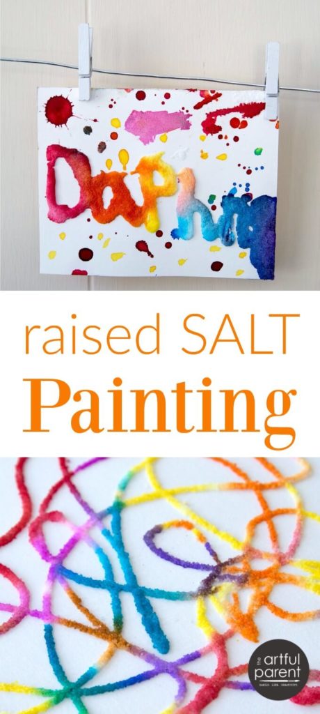 Raised salt painting is an all-time favorite kids art activity that is loved by all ages from toddlers on up. Plus it uses materials you already have, including salt, glue, and watercolor paint. #kidsart #kidspainting #kidsactivities #artforkids #paintingtechniques #artsandcrafts #preschoolers