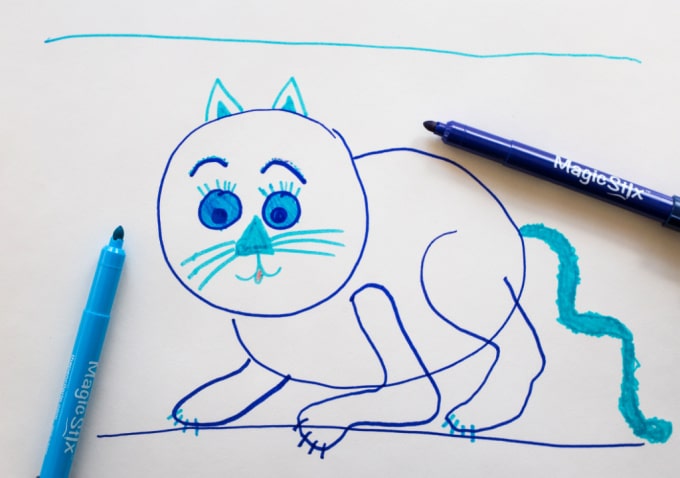 Back and Forth drawing of a cat art activities for kids